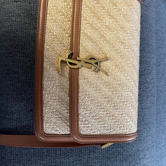 Saint Laurent Handbags - Saint Laurent Straw & Brown Leather Shoulder Bag